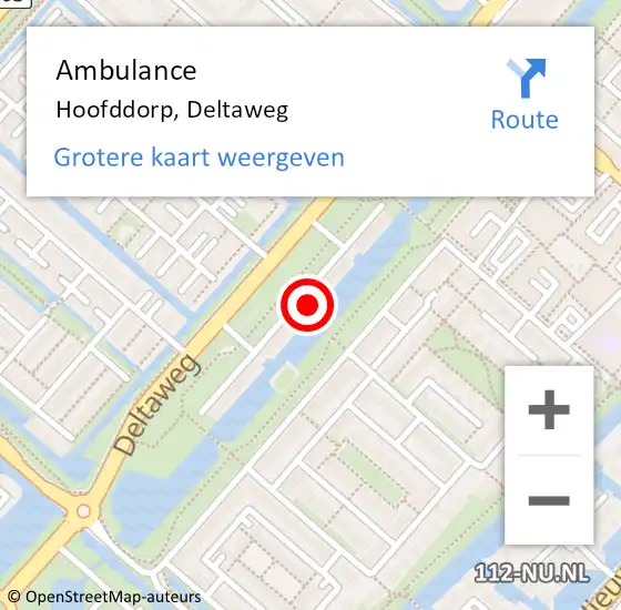 Locatie op kaart van de 112 melding: Ambulance Hoofddorp, Deltaweg op 6 oktober 2023 22:58