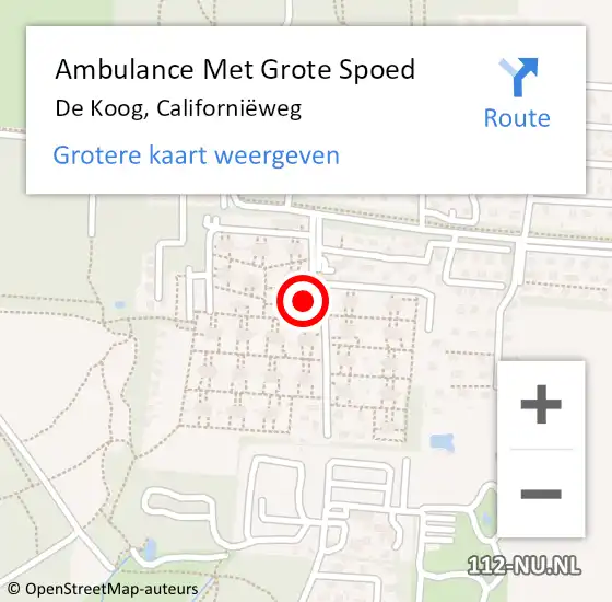 Locatie op kaart van de 112 melding: Ambulance Met Grote Spoed Naar De Koog, Californiëweg op 6 oktober 2023 23:55