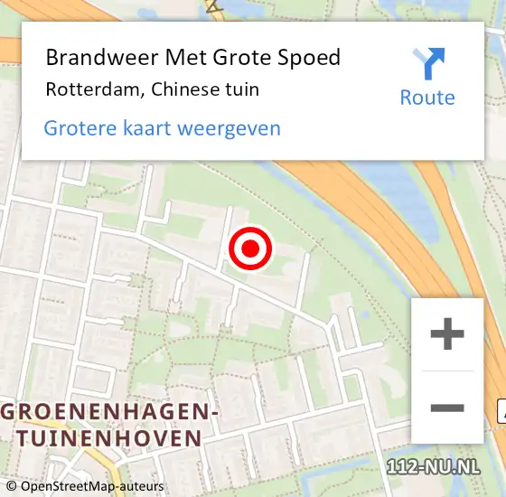 Locatie op kaart van de 112 melding: Brandweer Met Grote Spoed Naar Rotterdam, Chinese tuin op 7 oktober 2023 00:00