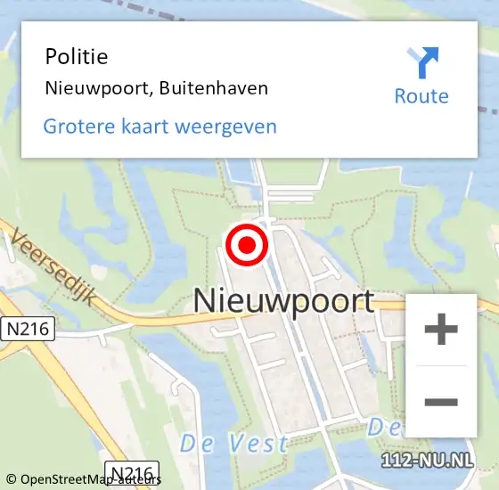 Locatie op kaart van de 112 melding: Politie Nieuwpoort, Buitenhaven op 7 oktober 2023 00:10