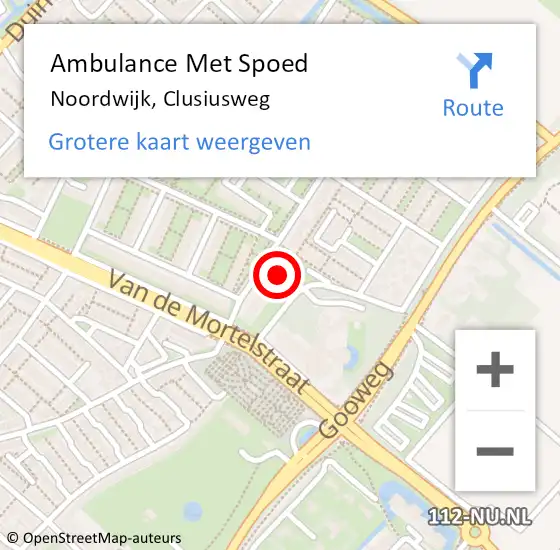 Locatie op kaart van de 112 melding: Ambulance Met Spoed Naar Noordwijk, Clusiusweg op 7 oktober 2023 00:56