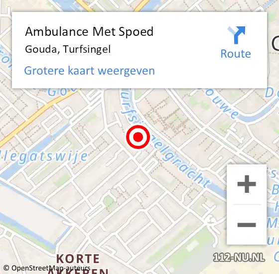 Locatie op kaart van de 112 melding: Ambulance Met Spoed Naar Gouda, Turfsingel op 7 oktober 2023 03:32