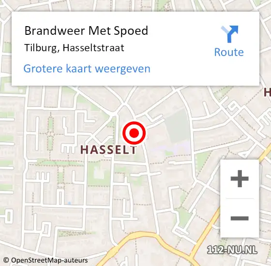 Locatie op kaart van de 112 melding: Brandweer Met Spoed Naar Tilburg, Hasseltstraat op 7 oktober 2023 03:56