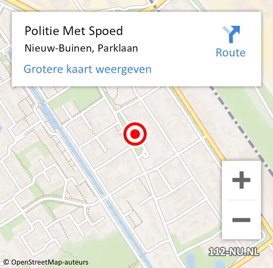 Locatie op kaart van de 112 melding: Politie Met Spoed Naar Nieuw-Buinen, Parklaan op 7 oktober 2023 07:36