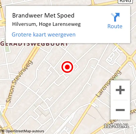 Locatie op kaart van de 112 melding: Brandweer Met Spoed Naar Hilversum, Hoge Larenseweg op 7 oktober 2023 10:40