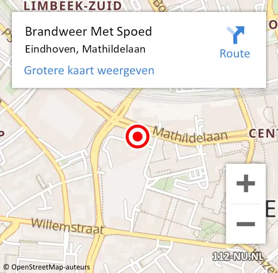 Locatie op kaart van de 112 melding: Brandweer Met Spoed Naar Eindhoven, Mathildelaan op 7 oktober 2023 12:27
