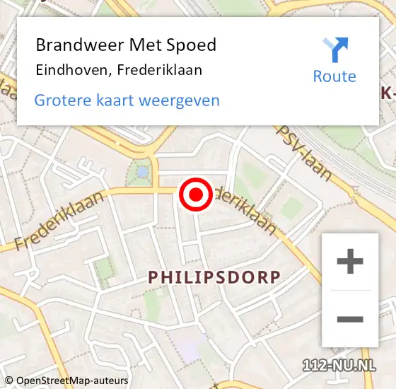 Locatie op kaart van de 112 melding: Brandweer Met Spoed Naar Eindhoven, Frederiklaan op 7 oktober 2023 12:45