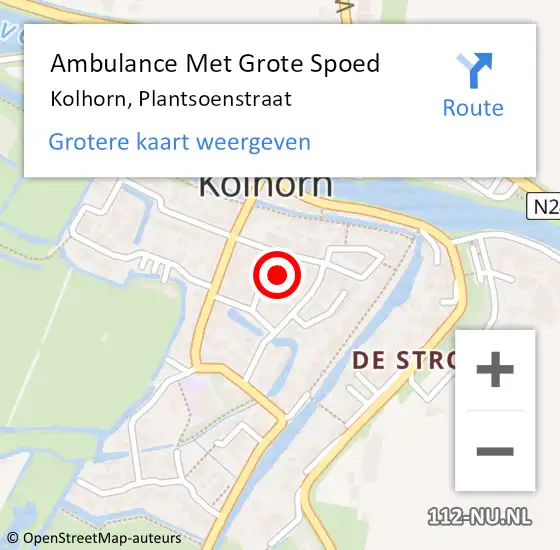 Locatie op kaart van de 112 melding: Ambulance Met Grote Spoed Naar Kolhorn, Plantsoenstraat op 7 oktober 2023 12:59