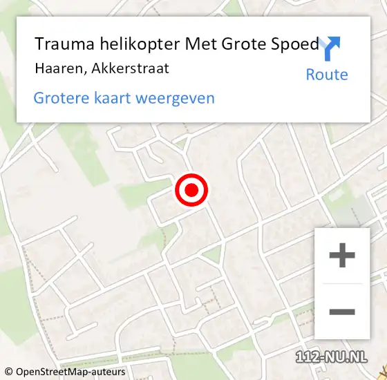 Locatie op kaart van de 112 melding: Trauma helikopter Met Grote Spoed Naar Haaren, Akkerstraat op 7 oktober 2023 14:04