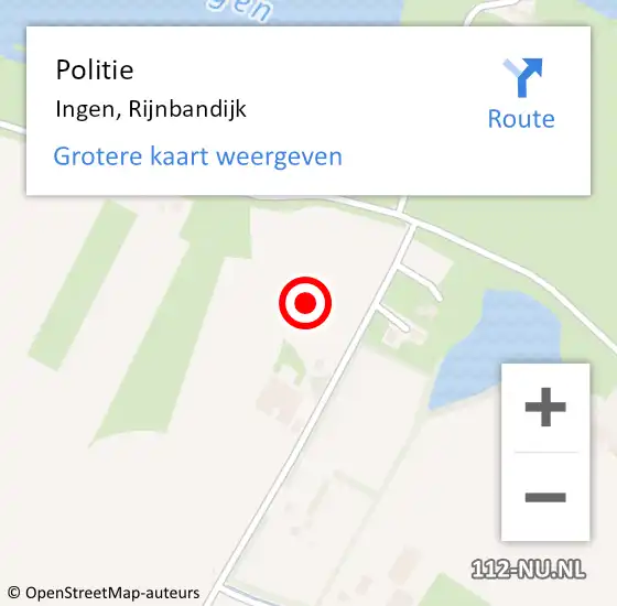 Locatie op kaart van de 112 melding: Politie Ingen, Rijnbandijk op 7 oktober 2023 14:19