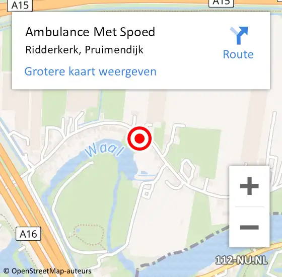 Locatie op kaart van de 112 melding: Ambulance Met Spoed Naar Ridderkerk, Pruimendijk op 7 oktober 2023 14:25