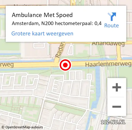Locatie op kaart van de 112 melding: Ambulance Met Spoed Naar Amsterdam, N200 hectometerpaal: 0,4 op 7 oktober 2023 15:18
