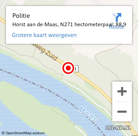 Locatie op kaart van de 112 melding: Politie Horst aan de Maas, N271 hectometerpaal: 88,9 op 7 oktober 2023 15:23