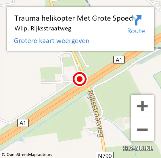 Locatie op kaart van de 112 melding: Trauma helikopter Met Grote Spoed Naar Wilp, Rijksstraatweg op 7 oktober 2023 16:06