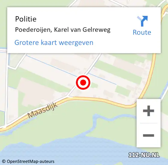 Locatie op kaart van de 112 melding: Politie Poederoijen, Karel van Gelreweg op 7 oktober 2023 16:43