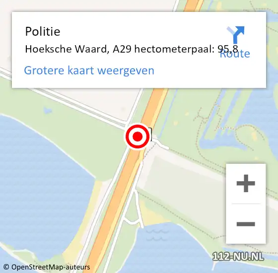 Locatie op kaart van de 112 melding: Politie Hoeksche Waard, A29 hectometerpaal: 95,8 op 7 oktober 2023 16:47