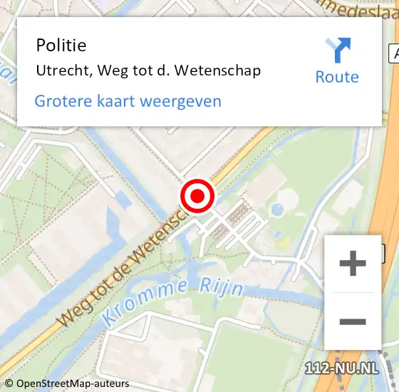 Locatie op kaart van de 112 melding: Politie Utrecht, Weg tot d. Wetenschap op 10 september 2014 20:03