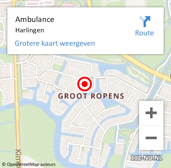 Locatie op kaart van de 112 melding: Ambulance Harlingen op 7 oktober 2023 17:28