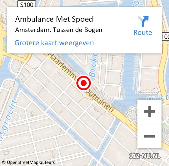 Locatie op kaart van de 112 melding: Ambulance Met Spoed Naar Amsterdam, Tussen de Bogen op 7 oktober 2023 19:42