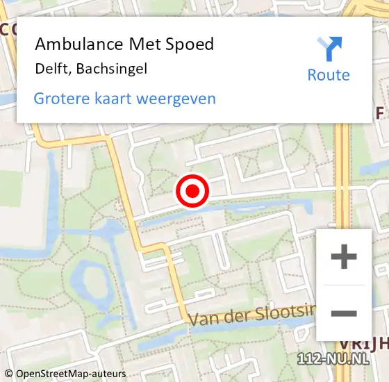 Locatie op kaart van de 112 melding: Ambulance Met Spoed Naar Delft, Bachsingel op 7 oktober 2023 20:27