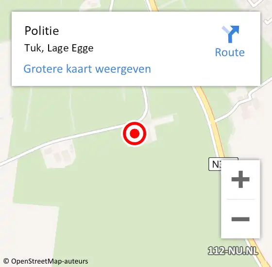 Locatie op kaart van de 112 melding: Politie Tuk, Lage Egge op 7 oktober 2023 20:29