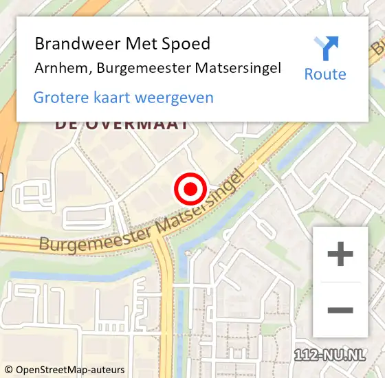 Locatie op kaart van de 112 melding: Brandweer Met Spoed Naar Arnhem, Burgemeester Matsersingel op 7 oktober 2023 21:03