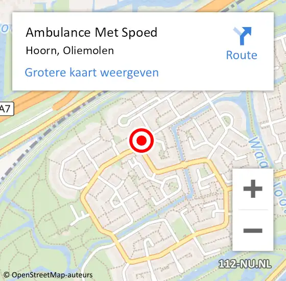 Locatie op kaart van de 112 melding: Ambulance Met Spoed Naar Hoorn, Oliemolen op 7 oktober 2023 21:43
