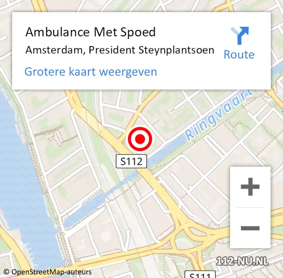 Locatie op kaart van de 112 melding: Ambulance Met Spoed Naar Amsterdam, President Steynplantsoen op 7 oktober 2023 22:19
