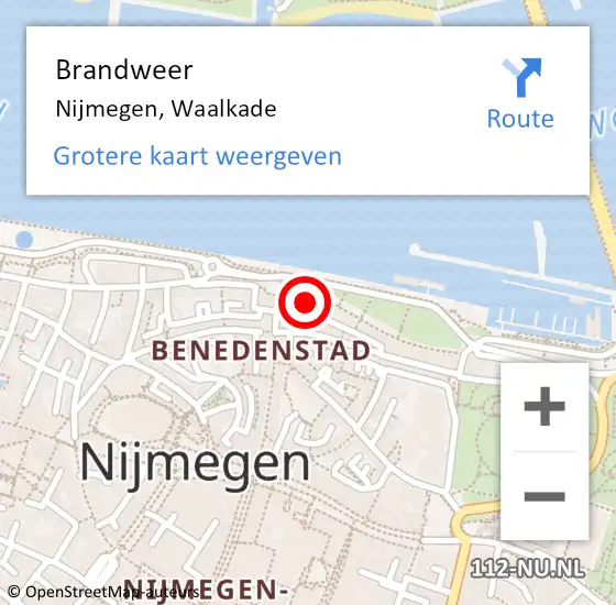 Locatie op kaart van de 112 melding: Brandweer Nijmegen, Waalkade op 7 oktober 2023 23:59