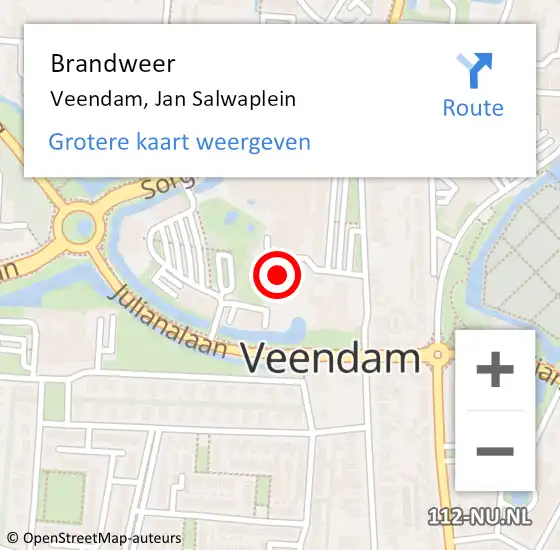 Locatie op kaart van de 112 melding: Brandweer Veendam, Jan Salwaplein op 8 oktober 2023 02:18
