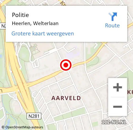 Locatie op kaart van de 112 melding: Politie Heerlen, Welterlaan op 8 oktober 2023 03:04