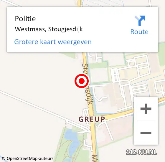 Locatie op kaart van de 112 melding: Politie Westmaas, Stougjesdijk op 8 oktober 2023 04:36