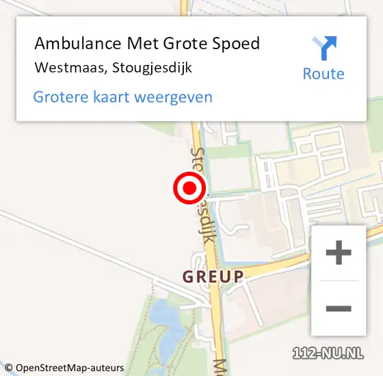 Locatie op kaart van de 112 melding: Ambulance Met Grote Spoed Naar Westmaas, Stougjesdijk op 8 oktober 2023 04:43