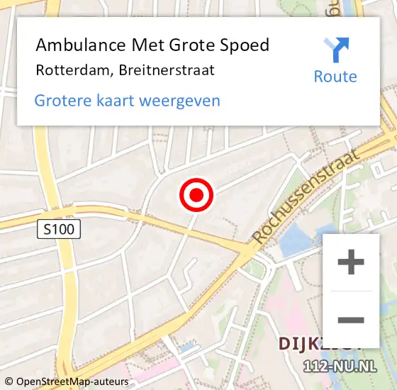 Locatie op kaart van de 112 melding: Ambulance Met Grote Spoed Naar Rotterdam, Breitnerstraat op 8 oktober 2023 07:13