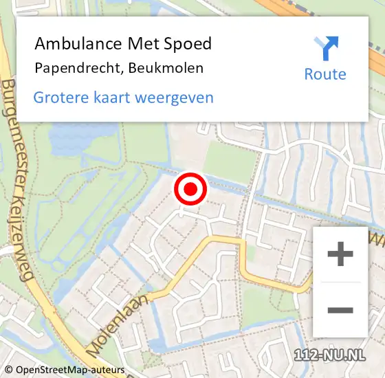 Locatie op kaart van de 112 melding: Ambulance Met Spoed Naar Papendrecht, Beukmolen op 8 oktober 2023 09:22