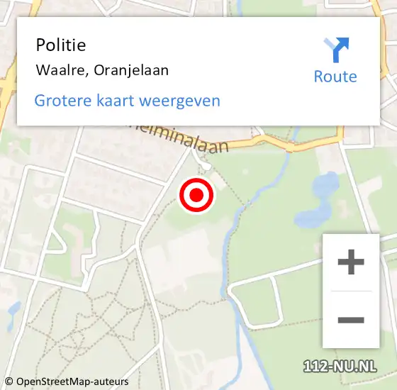 Locatie op kaart van de 112 melding: Politie Waalre, Oranjelaan op 8 oktober 2023 11:02