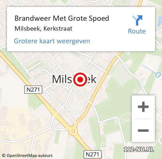 Locatie op kaart van de 112 melding: Brandweer Met Grote Spoed Naar Milsbeek, Kerkstraat op 8 oktober 2023 12:59