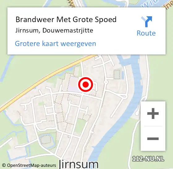 Locatie op kaart van de 112 melding: Brandweer Met Grote Spoed Naar Jirnsum, Douwemastrjitte op 8 oktober 2023 15:27