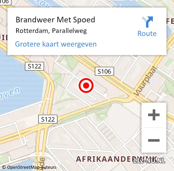 Locatie op kaart van de 112 melding: Brandweer Met Spoed Naar Rotterdam, Parallelweg op 8 oktober 2023 16:58