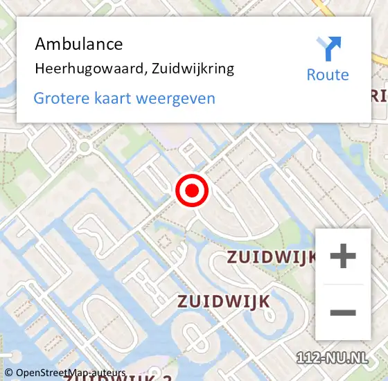 Locatie op kaart van de 112 melding: Ambulance Heerhugowaard, Zuidwijkring op 8 oktober 2023 17:05