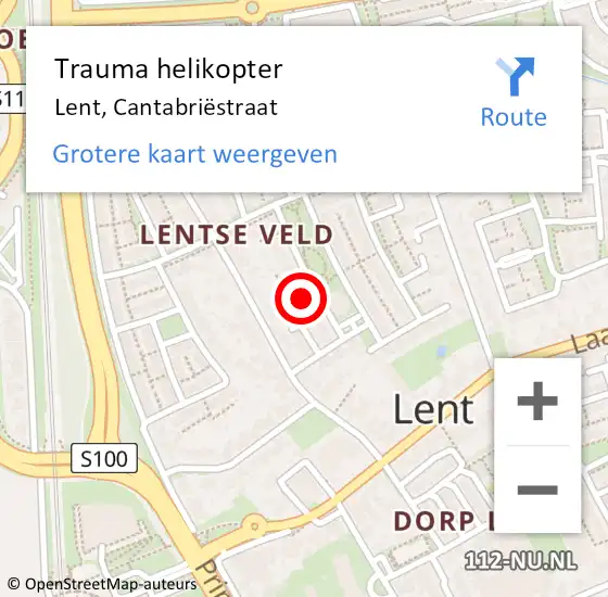 Locatie op kaart van de 112 melding: Trauma helikopter Lent, Cantabriëstraat op 8 oktober 2023 17:09
