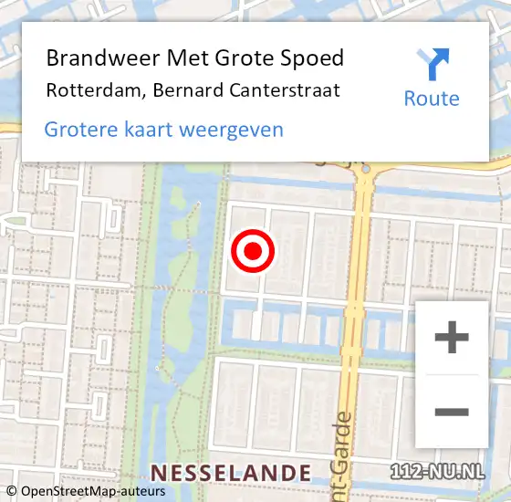 Locatie op kaart van de 112 melding: Brandweer Met Grote Spoed Naar Rotterdam, Bernard Canterstraat op 8 oktober 2023 17:18