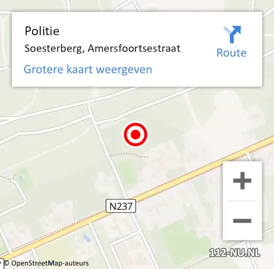 Locatie op kaart van de 112 melding: Politie Soesterberg, Amersfoortsestraat op 8 oktober 2023 18:04