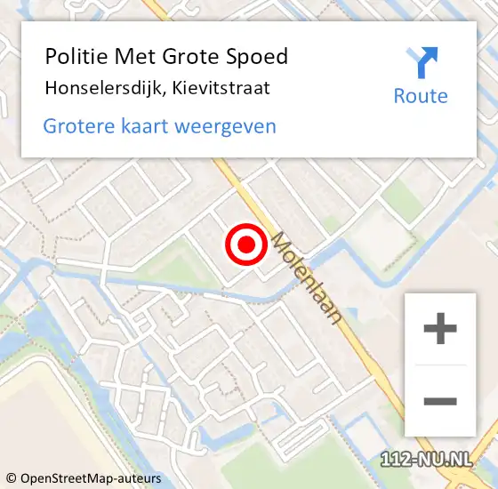 Locatie op kaart van de 112 melding: Politie Met Grote Spoed Naar Honselersdijk, Kievitstraat op 8 oktober 2023 19:14