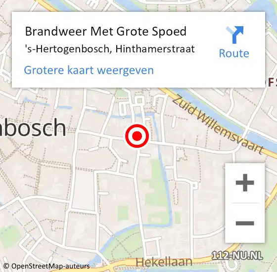 Locatie op kaart van de 112 melding: Brandweer Met Grote Spoed Naar 's-Hertogenbosch, Hinthamerstraat op 8 oktober 2023 21:00
