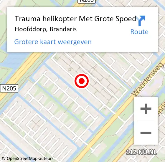Locatie op kaart van de 112 melding: Trauma helikopter Met Grote Spoed Naar Hoofddorp, Brandaris op 8 oktober 2023 21:25