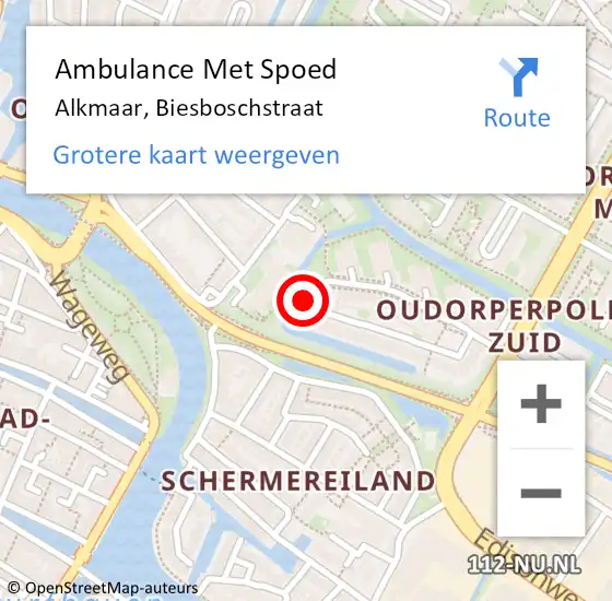 Locatie op kaart van de 112 melding: Ambulance Met Spoed Naar Alkmaar, Biesboschstraat op 9 oktober 2023 00:01