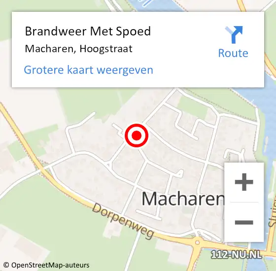 Locatie op kaart van de 112 melding: Brandweer Met Spoed Naar Macharen, Hoogstraat op 9 oktober 2023 00:08