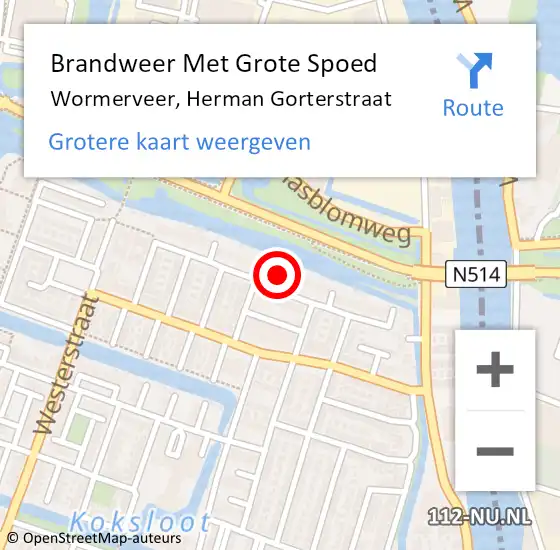 Locatie op kaart van de 112 melding: Brandweer Met Grote Spoed Naar Wormerveer, Herman Gorterstraat op 9 oktober 2023 00:14