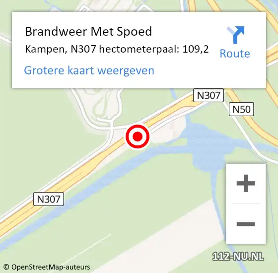 Locatie op kaart van de 112 melding: Brandweer Met Spoed Naar Kampen, N307 hectometerpaal: 109,2 op 9 oktober 2023 02:20